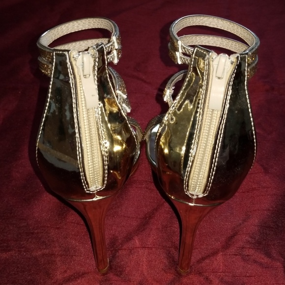 Gold Rhinestone Formal Dress Heels - Picture 3 of 8